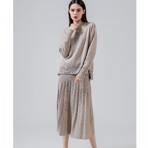 Xu hướng thời trang thông thường không khí đanăng dệt kim xếp li bộ váy hai mảnh 69022#